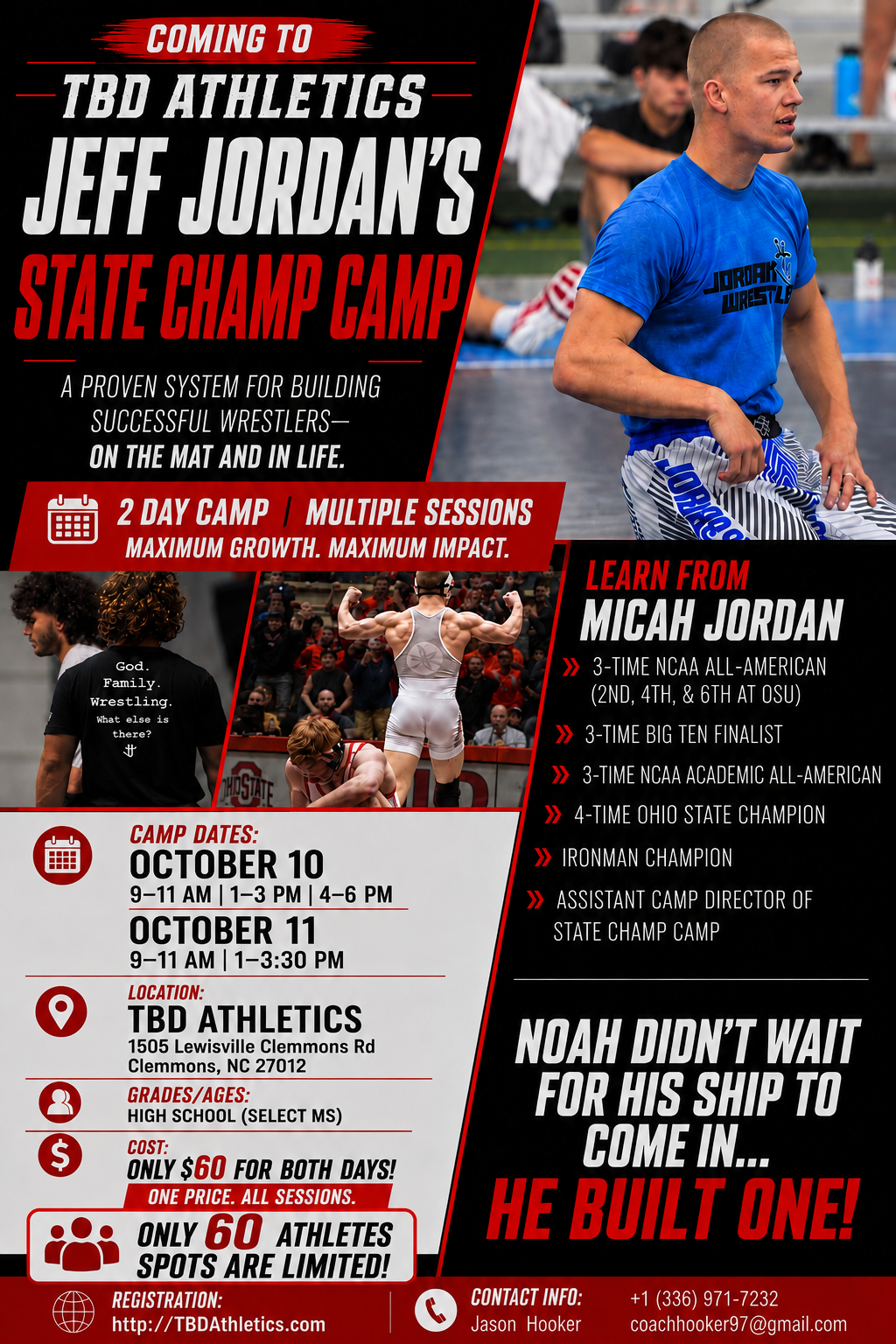 Jeff Jordan's State Champ Camp flyer — October 10–11 at TBD Athletics